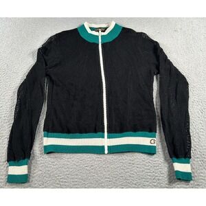 Carmen Steffens Sweater Women's Black  Ribbed Knit Stretch Full‎ Zip Jacket